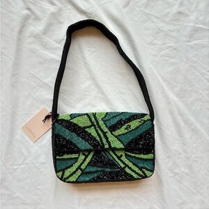 new with tags Staud D00p Green and black bead shoulder bag beaded sequin bag